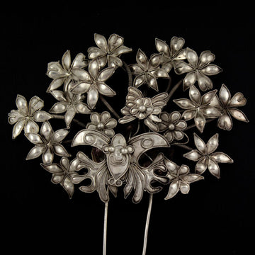 Handmade Flowers and Butterflies Miao Filigreed 2-Prong Costume Hair Stick